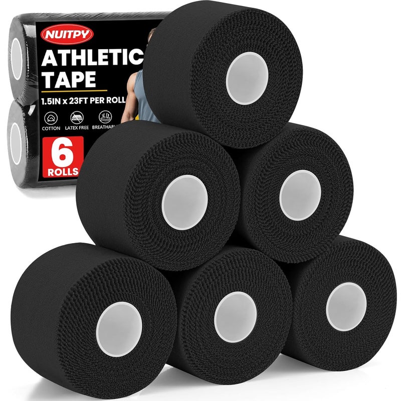 NUITPY 6 Pack Athletic Tape, Black Sports Tape, Easy Tear Wrist Tape, Strong Adhesion Tapes for Boxing, Gymnastics, Hockey, Soccer, Lacrosse and First Aid - Image 1